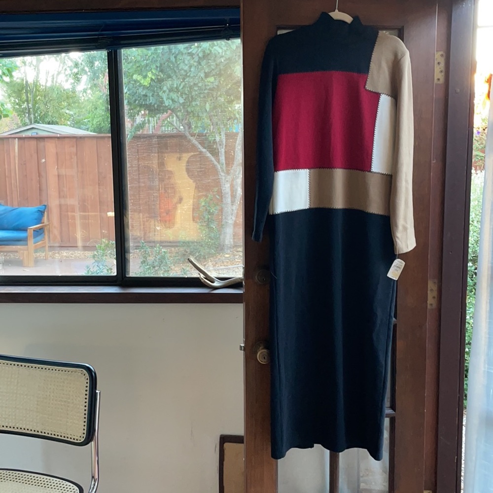 Andrea Jovine 100% Merino Wool 90s Colorblock Midi Dress NWT